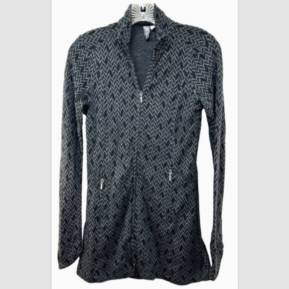 Ibex Jacket Womens XS Top Black Grey Merino Wool Ponti Full Zip houndstooth USA - Picture 1 of 13